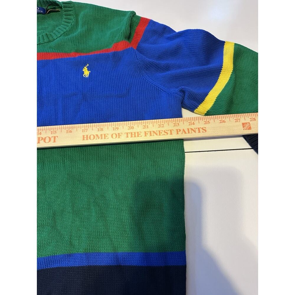 Polo Ralph Lauren Green Blue Striped Cotton Sweater Colorful Preppy XL Mens - Picture 4 of 14